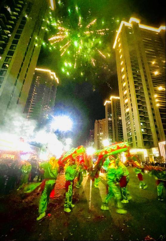 头顶上烟花绚烂,预示着龙年欣欣向荣,万象更新.在冰冷