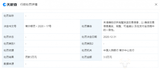 13未准确标识并完整发送交易信息 拉卡拉被罚3万 总经理王国强知晓