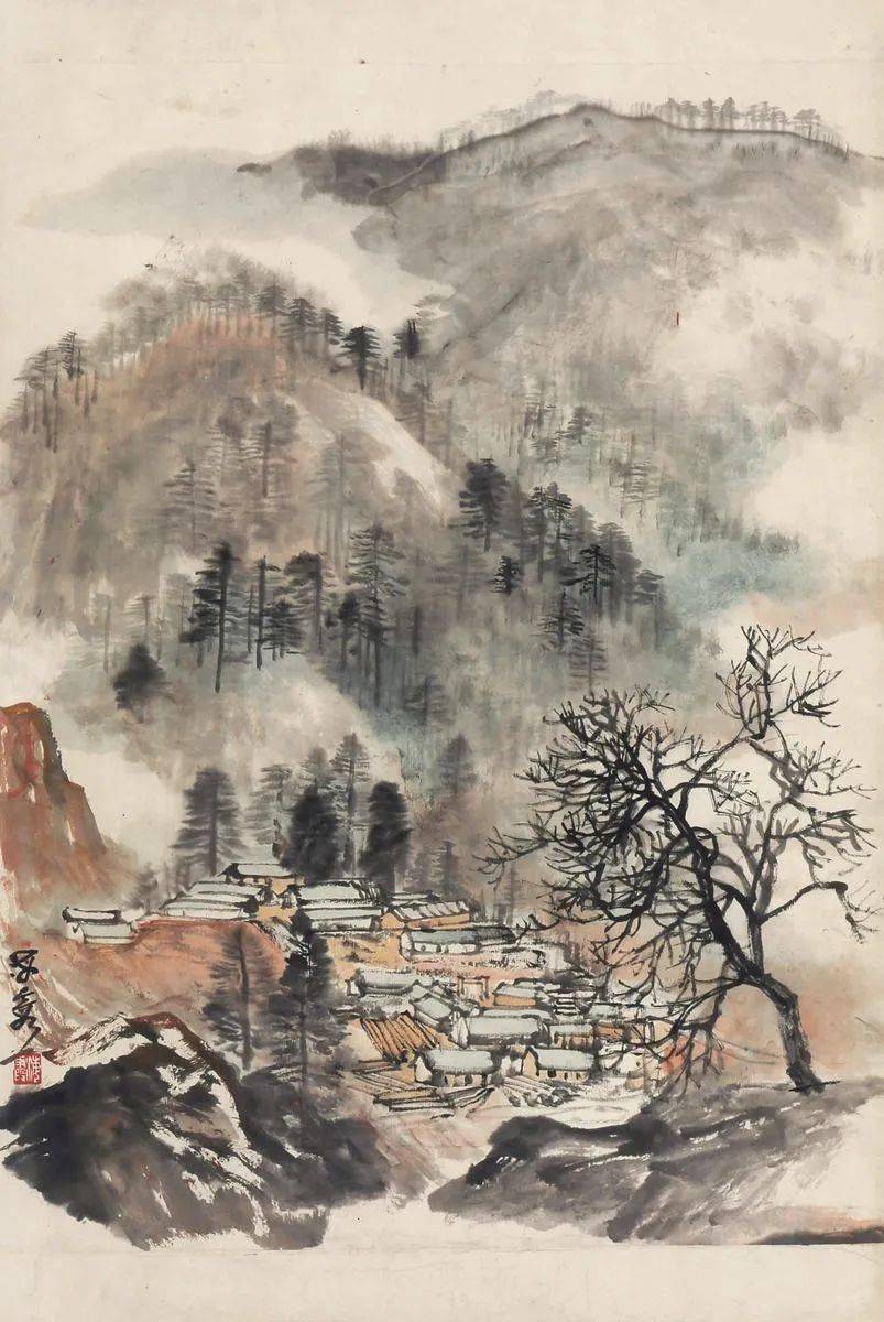 何海霞画里的小山村,意境绝美67!_作品_山水画_青山