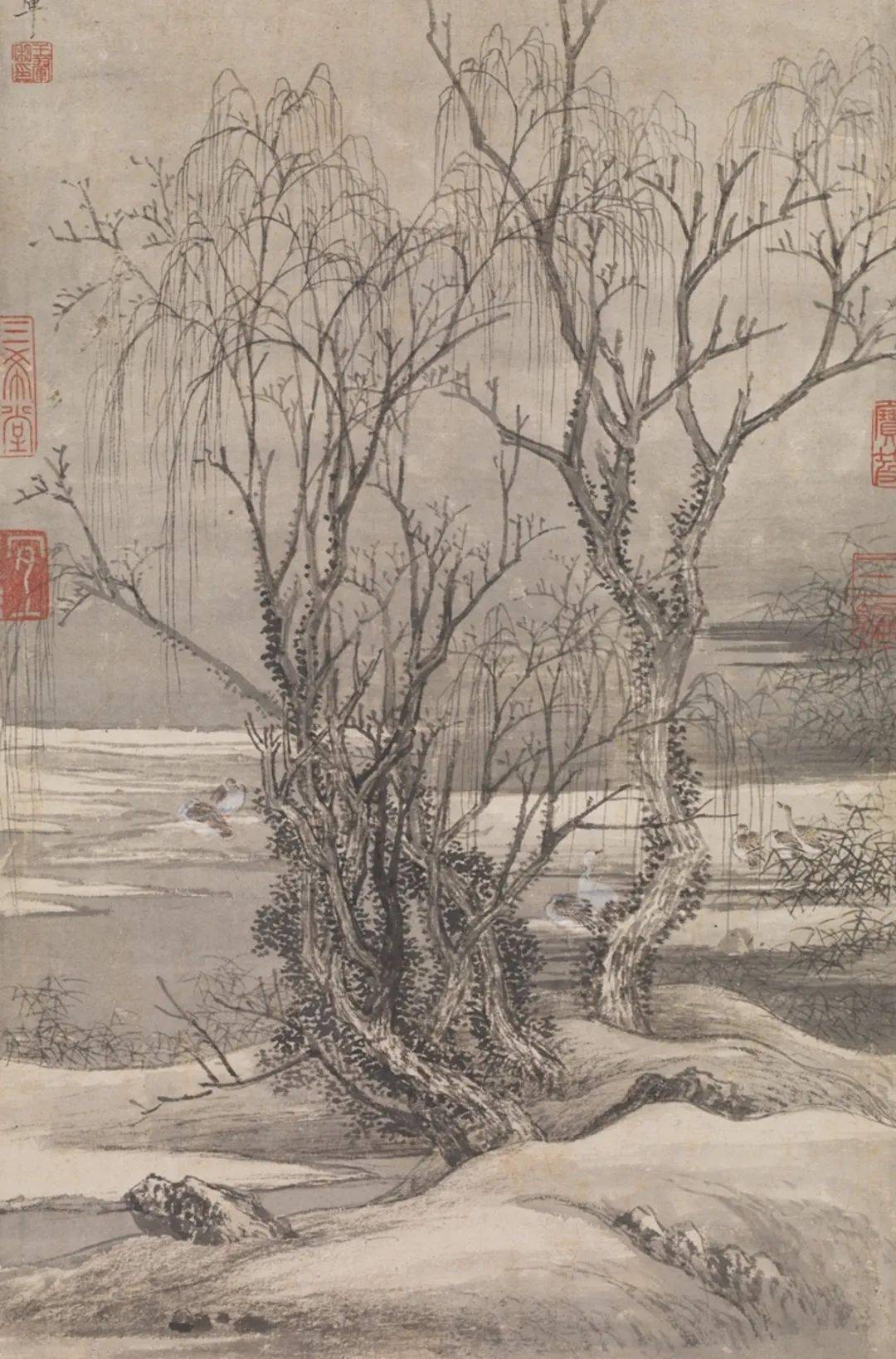 中国历代名家笔下的寒林图,真好看!_李成_平远_局部