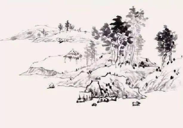 【国画教程】写意《江浦草庐图》_山水画_树木_线条