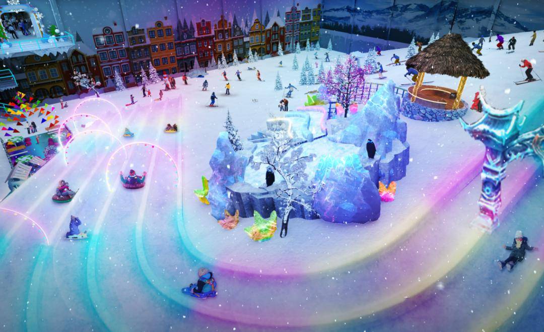 "启迪冰雪乐园采用多层次仿真肌理的专业雪道,高度还原室外滑雪场景