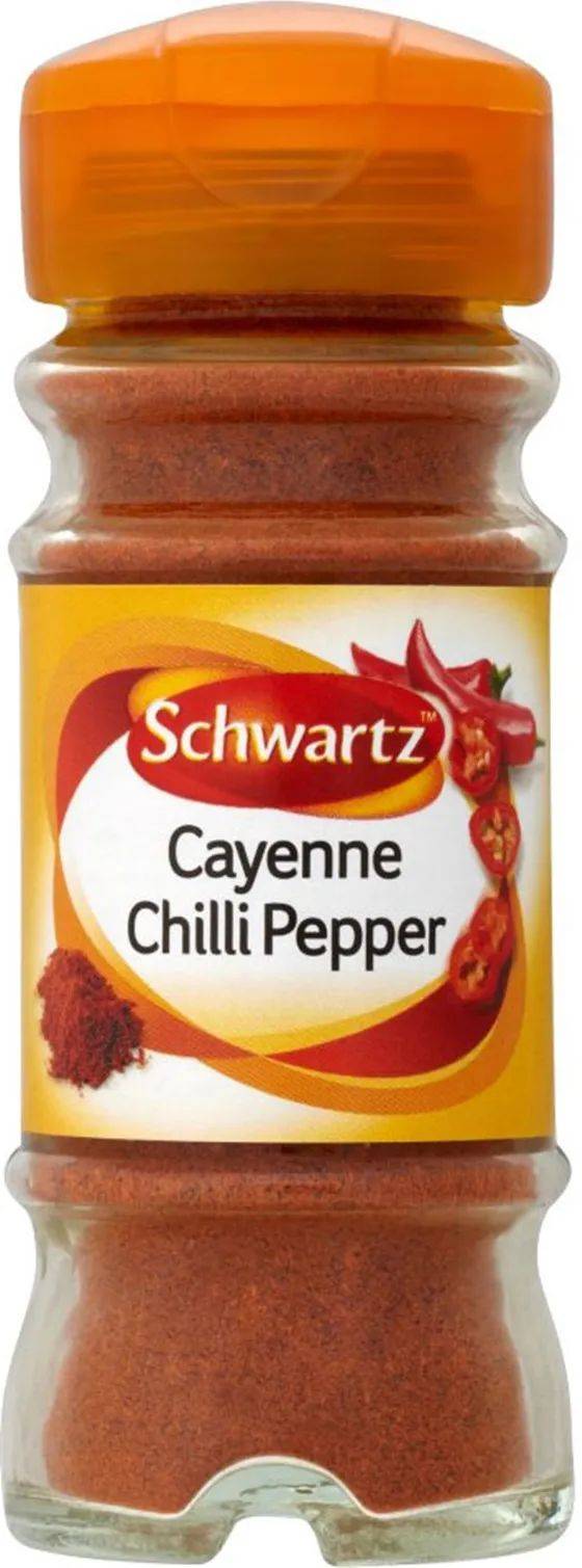 cayenne pepper辣椒面,瓶子背面清清楚楚滴标着辣味级别呢——chilli