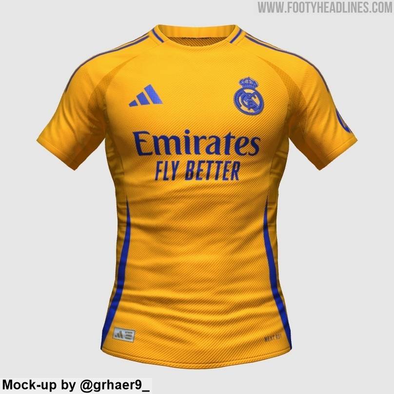 皇马24-25赛季客场球衣谍照:橙色主色调 蓝色点缀搭配