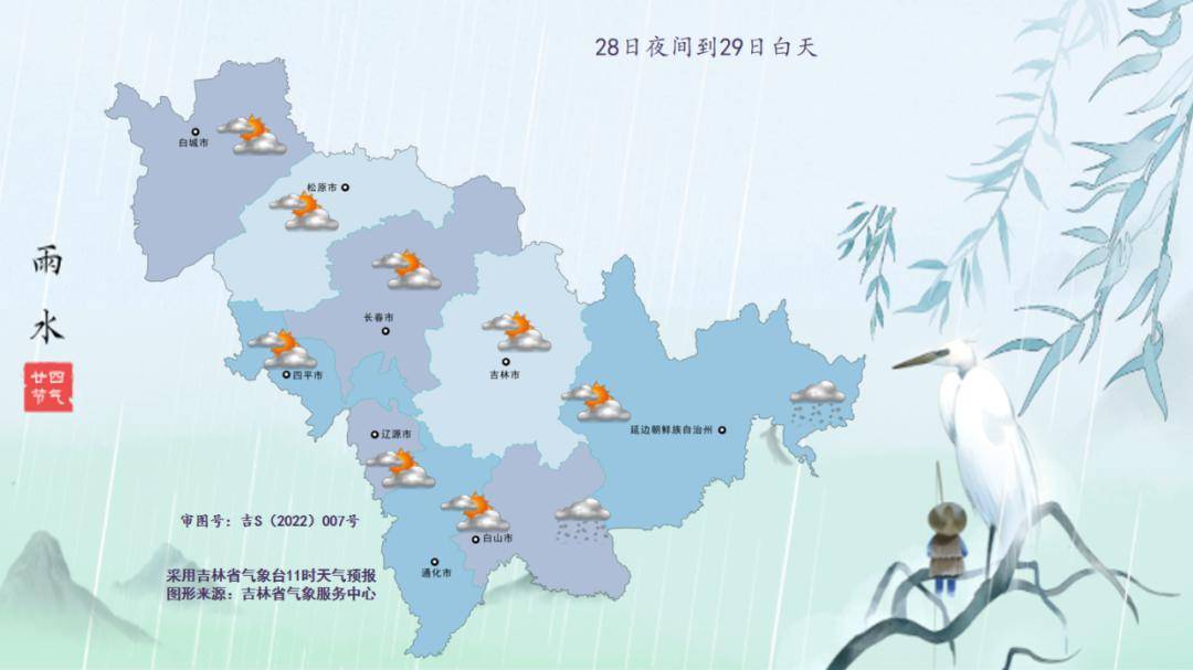 今天夜间到明天白天,全省多云有时阴,松原东北部,长春,四平,辽源