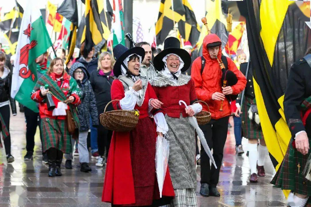 圣大卫日,威尔士国庆节卡迪夫市中心游行庆典