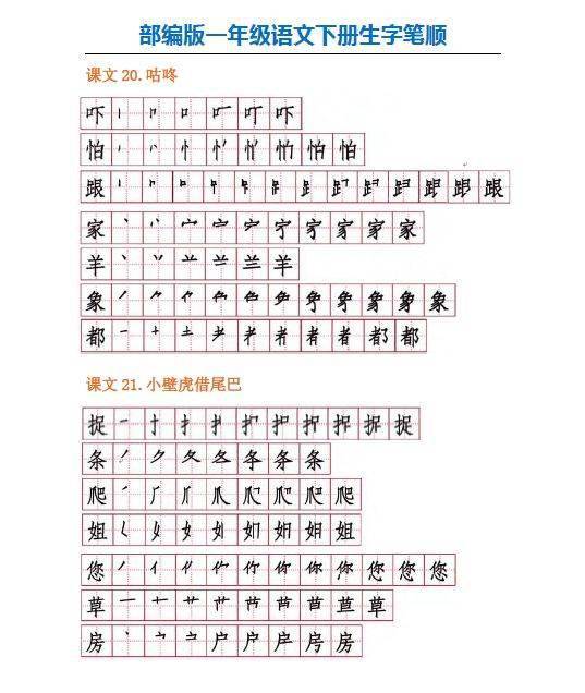 部编版一年级语文下册生字(笔顺演示),学习生字必备