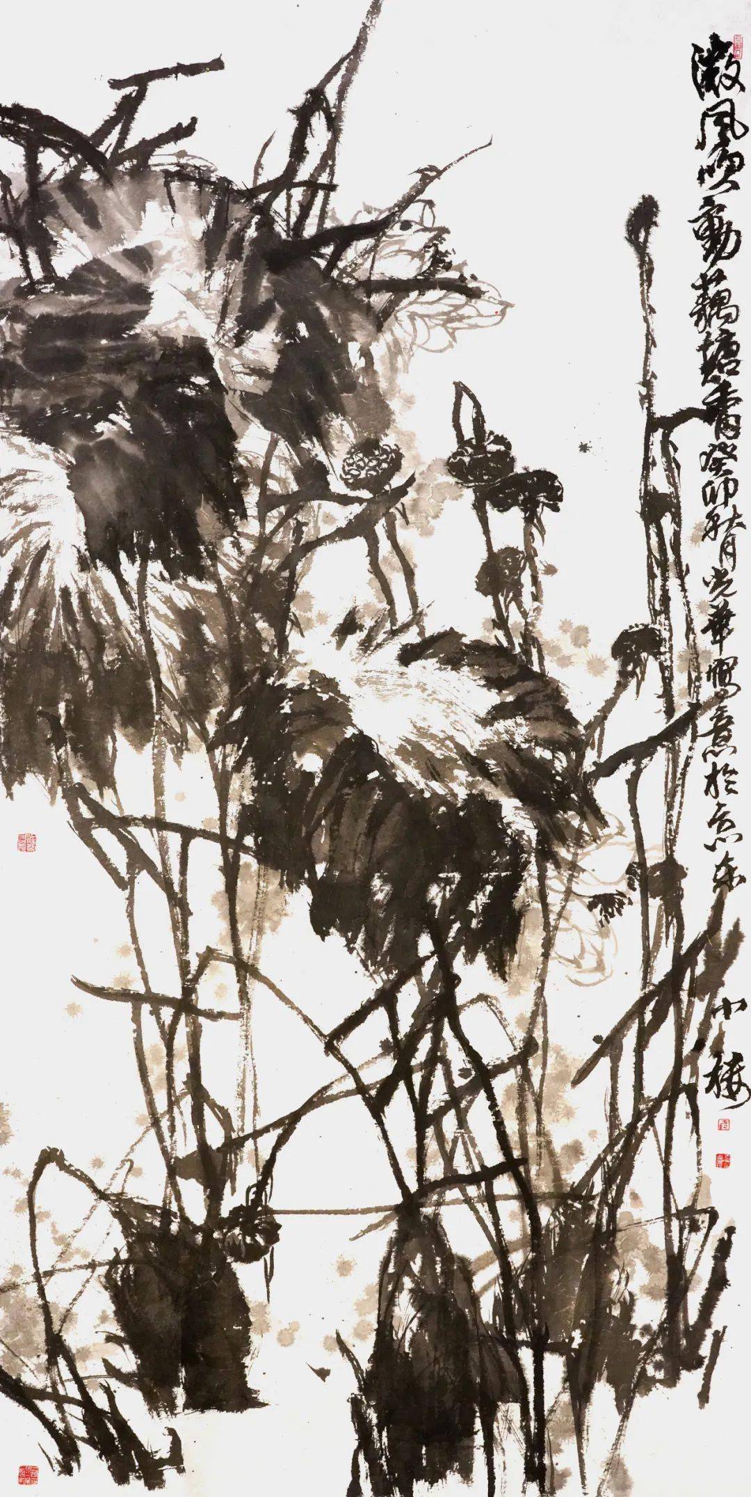 于光华《墨荷之三》122×248cm 纸本设色 2023年于光华《墨荷之四》