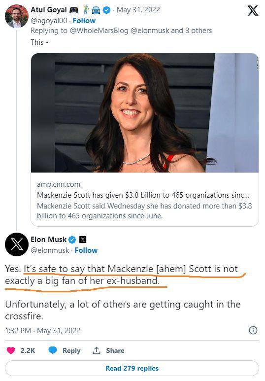 贝索斯前妻被马斯克抨击,捐出165亿美元,却惹怒了世界第三富豪_麦肯齐