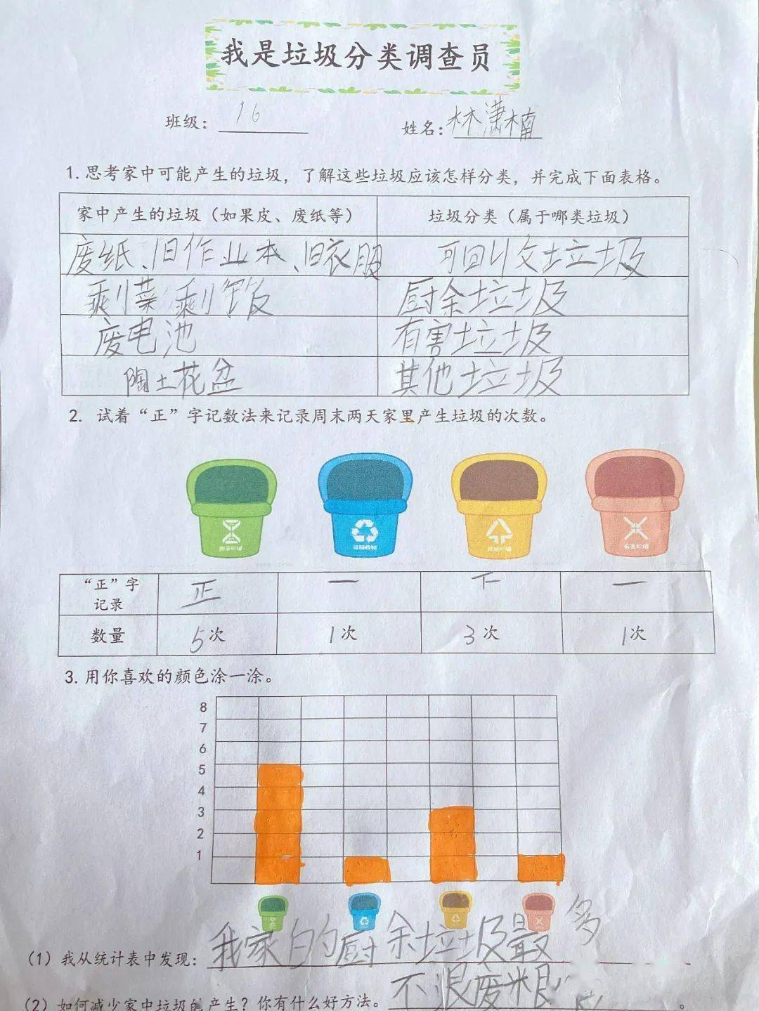 小学生垃圾统计图片