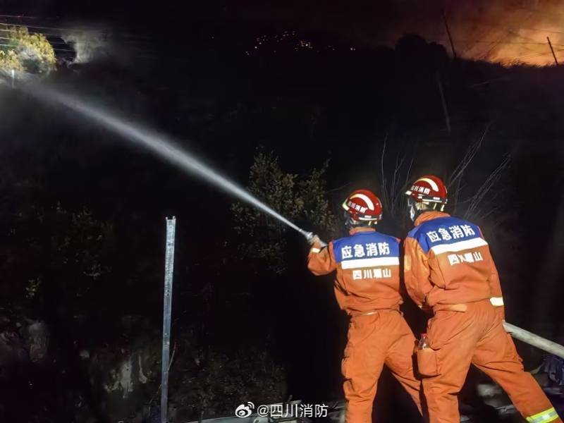 雅江县城加油站对面山上火势扑灭现场曝光1号火场明火已灭