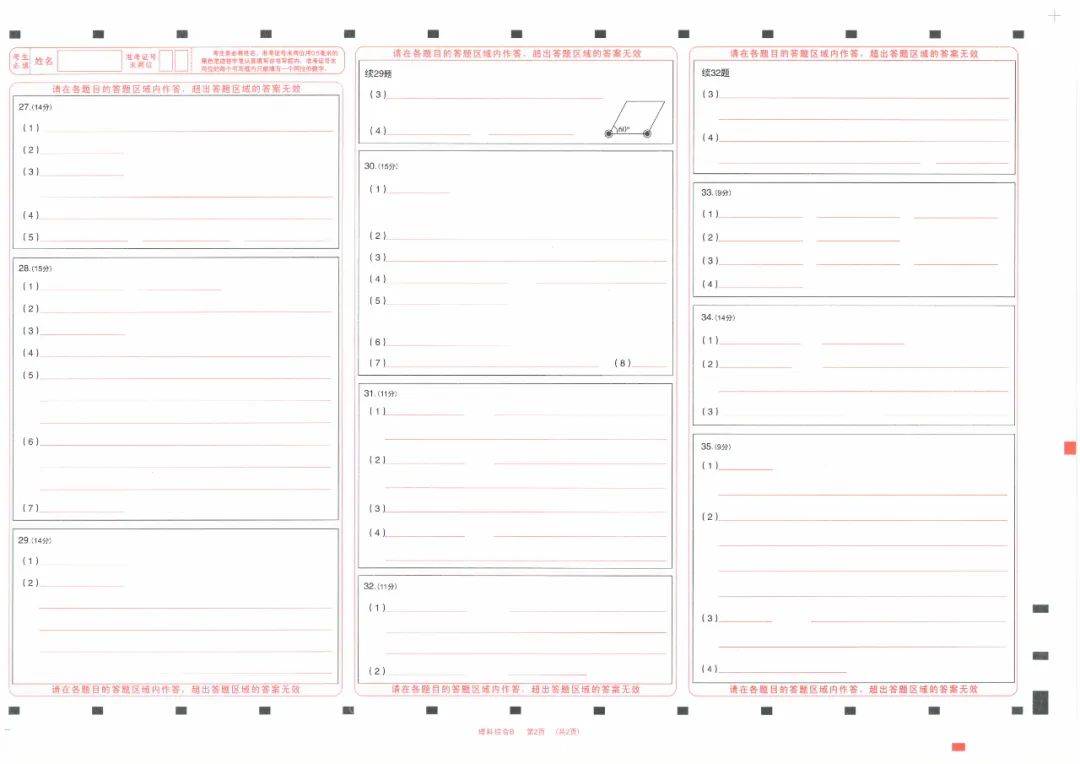 【完整版】山西省一模试卷 答题卡 答案