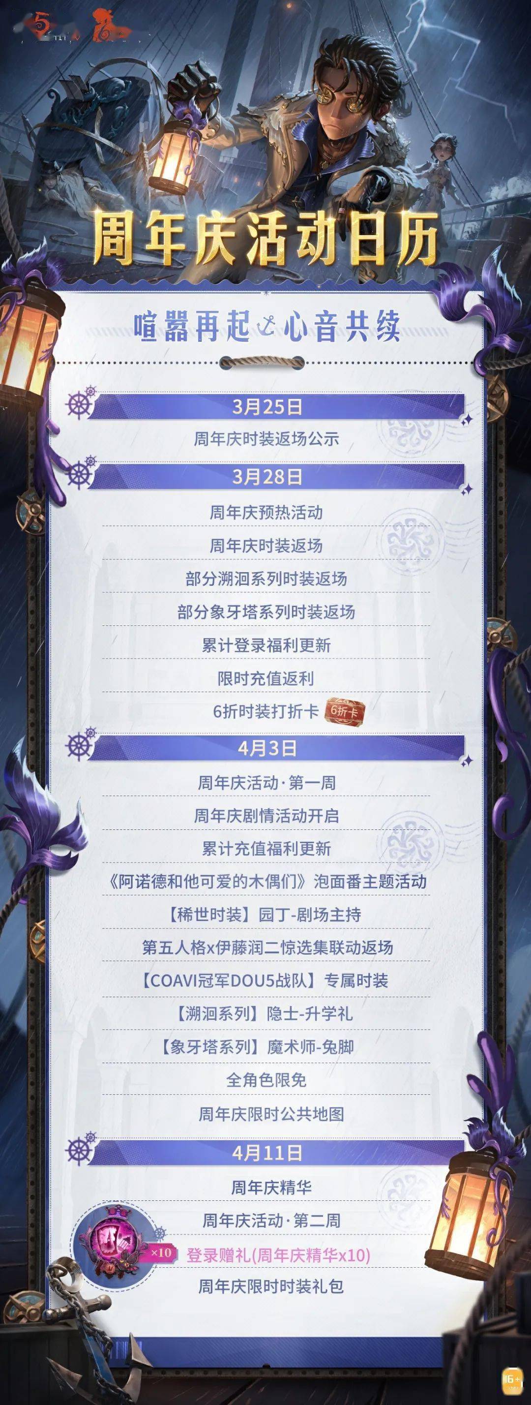 第五人格六周年周年庆活动日历请查收