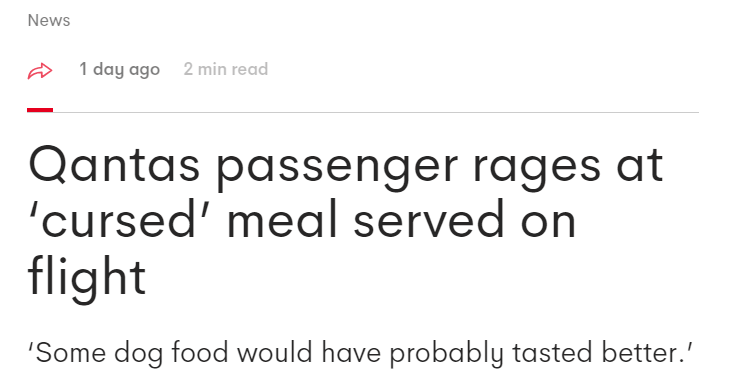 像马桶里舀出来的澳航飞机餐被吐槽还不如狗粮