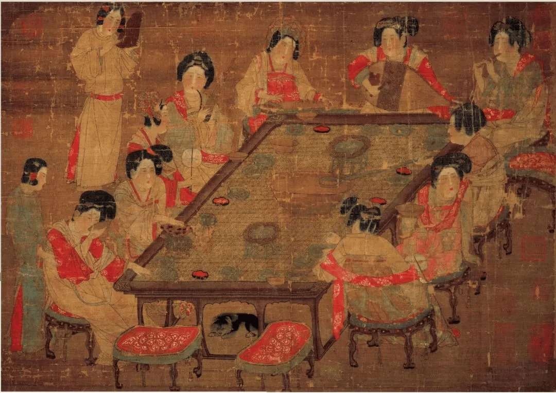 唐 佚名《宫乐图》,呈现唐朝昌盛的宫廷茶事