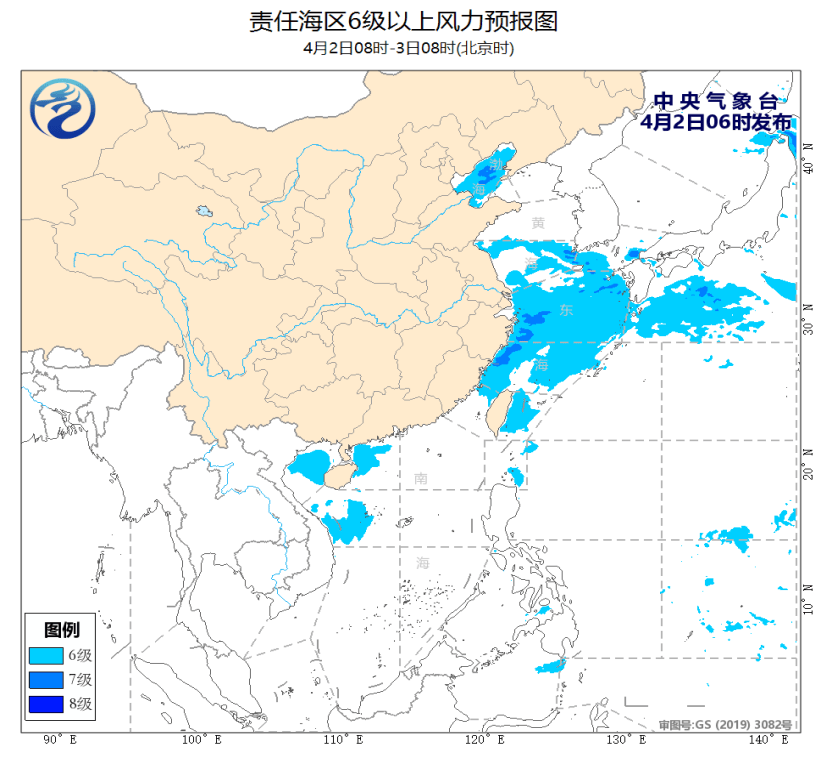 预报预计,4月2日白天至4日白天,渤海,渤海海峡,黄海大部海域,东海大部