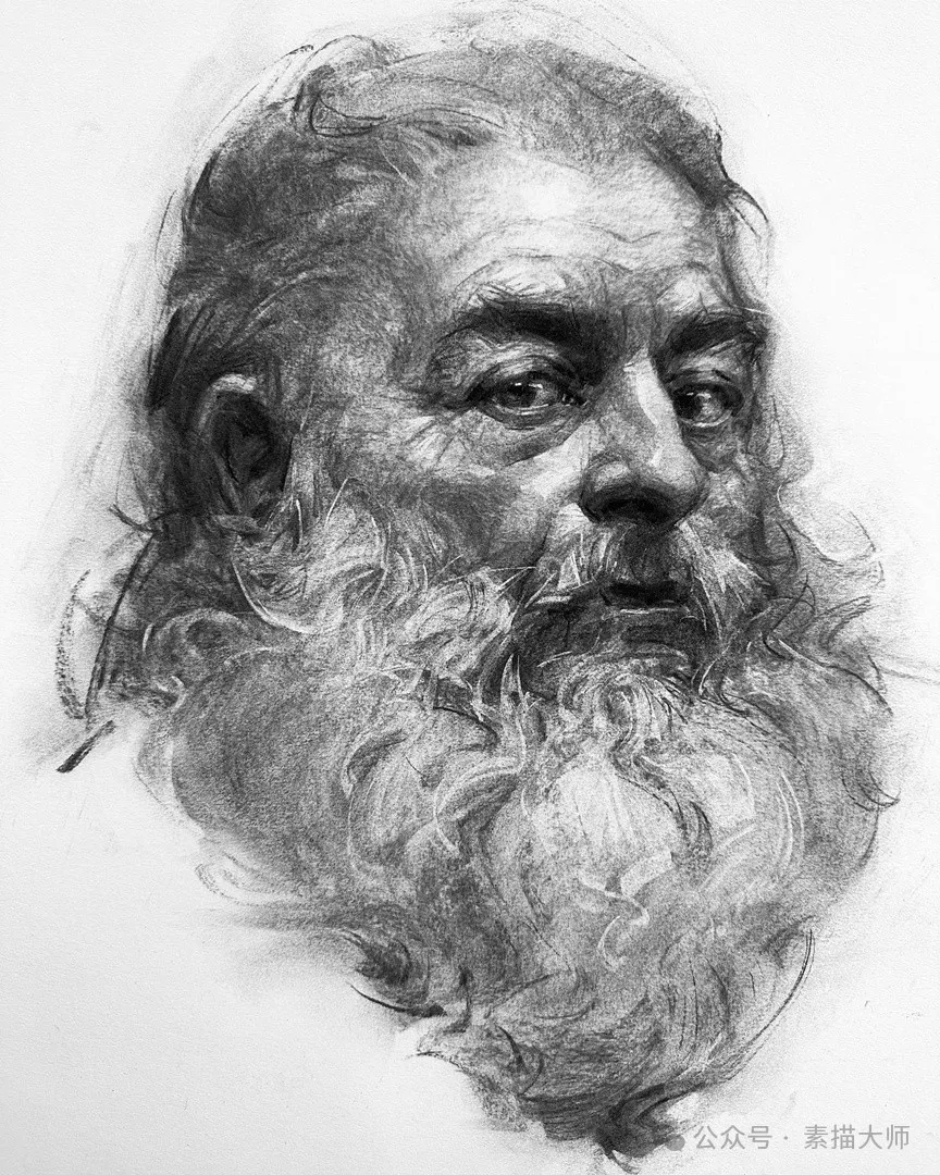 高手炭笔老人头素描