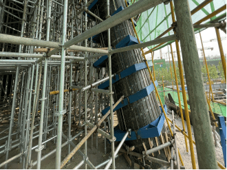支撑体系现场实施定型化钢模具设计倾斜圆柱成形质量针对斜柱重量大