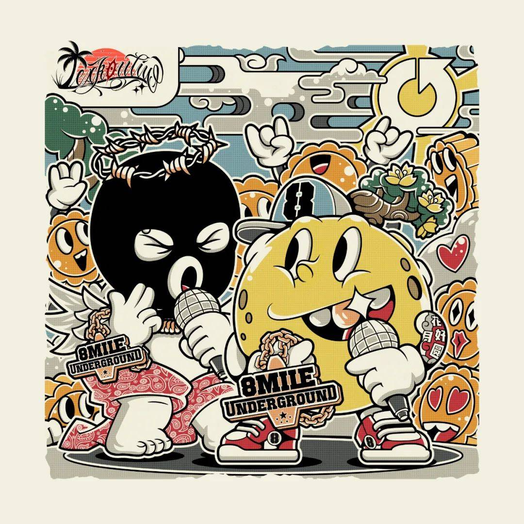 例如我受邀为嘻哈厂牌地下8英里创作的中秋艺术版画《swagger towards