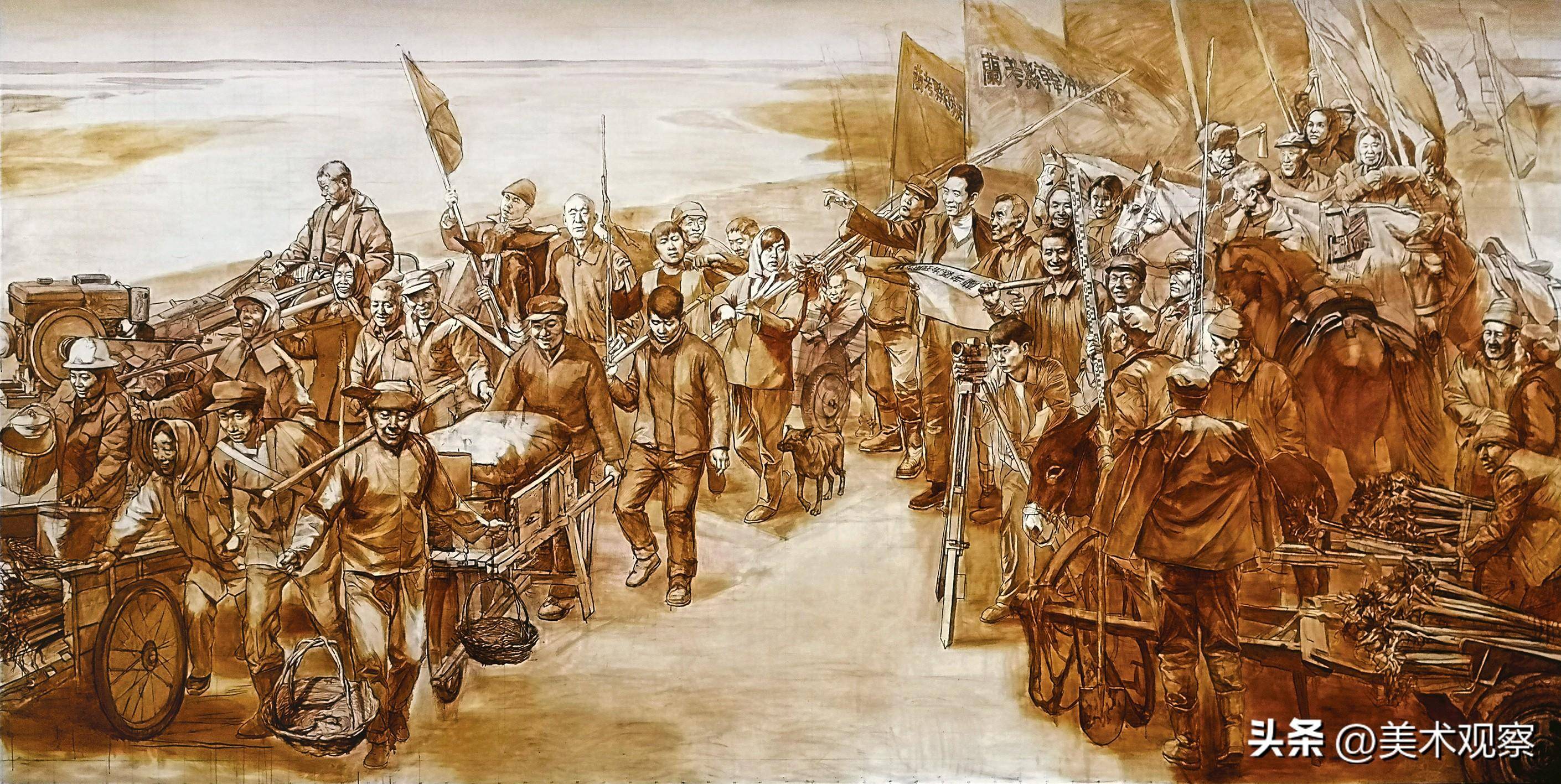 宋克大型油画作品《焦裕禄》(布面油彩 300×600厘米 2021)创作步骤图