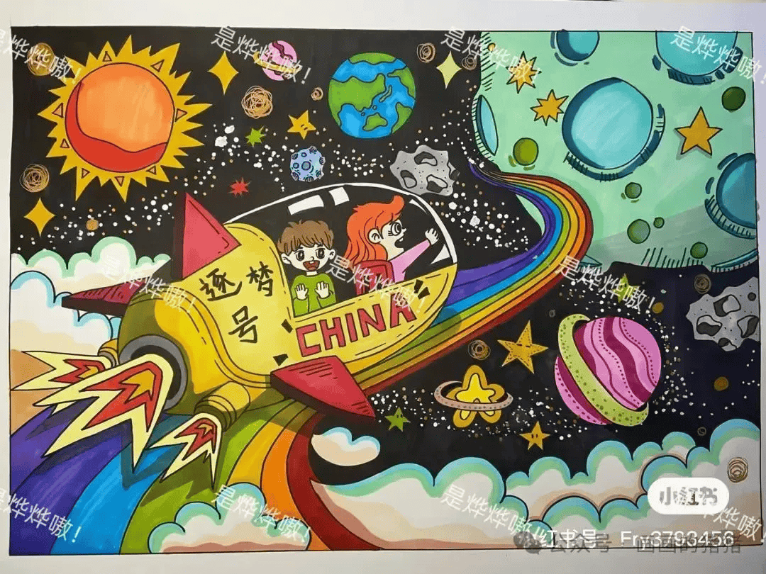 他山之石·技‖ 航天科技主题绘画 未来科技手抄报,带线稿可打印!