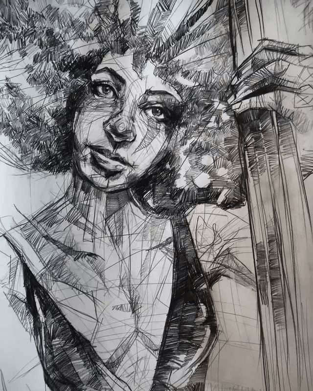 杂乱线条结合块面笔触的素描,别有一番滋味