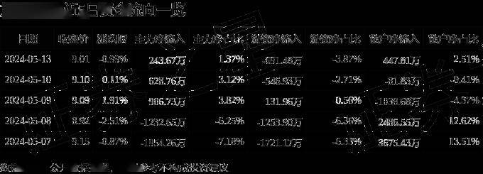 股票行情快报:龙头股份(600630)5月13日主力资金净买入243.67万元