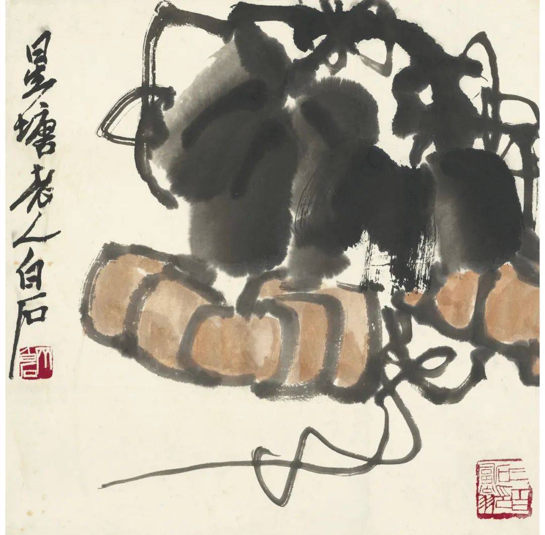 本季呈献白石老人94岁高龄创作,题赠"林枫同志"的《田园逸趣》二十四