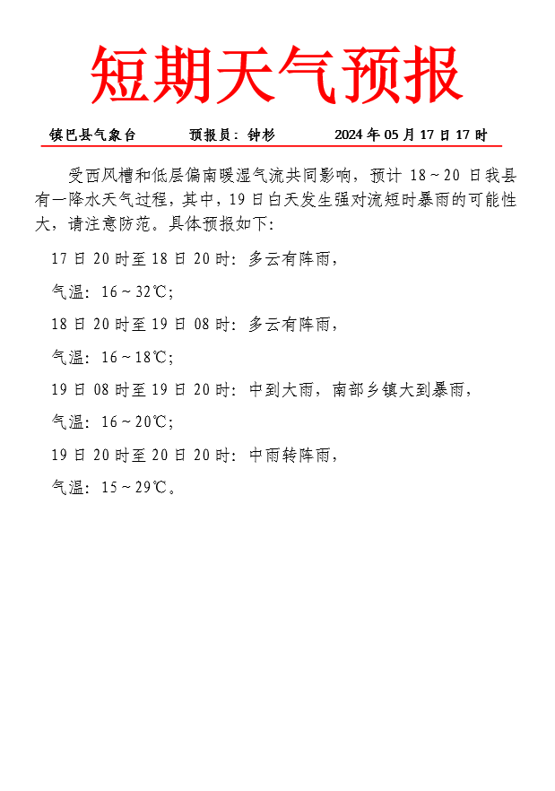 降水,强对流短时暴雨,镇巴未来三天天气