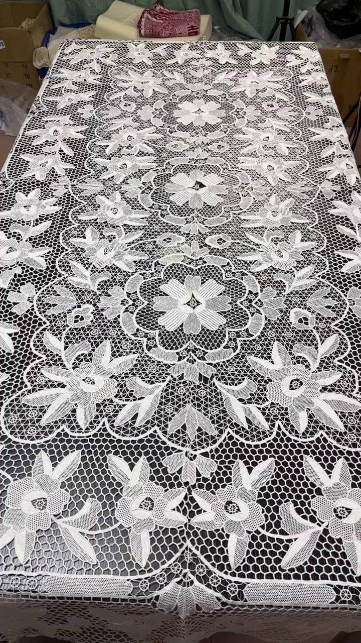 纯手工打造 即墨花边满绣桌布72x108