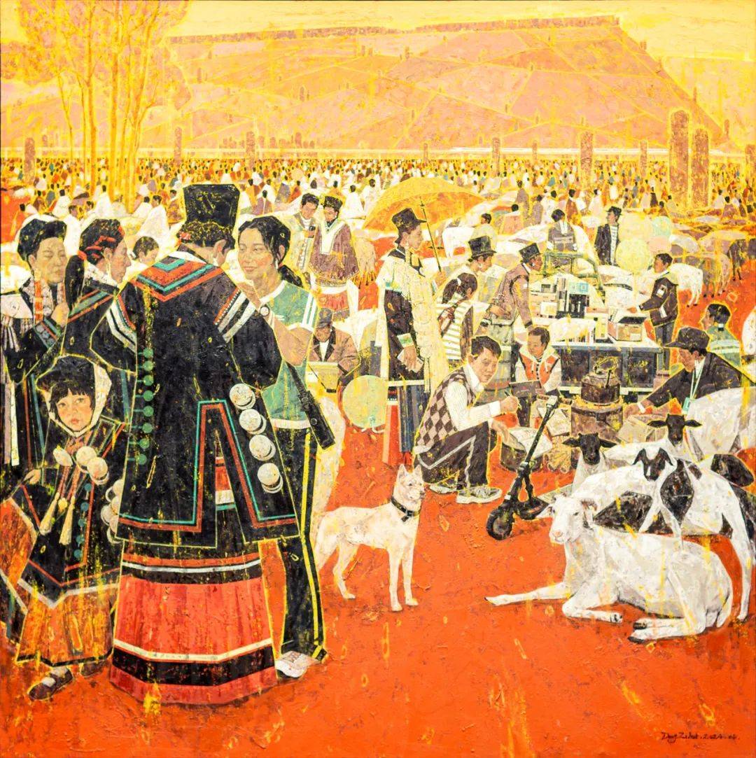 程晋华《同心协力展神娇》150cm×180cm曹正《晨光牧歌》200cm×180cm