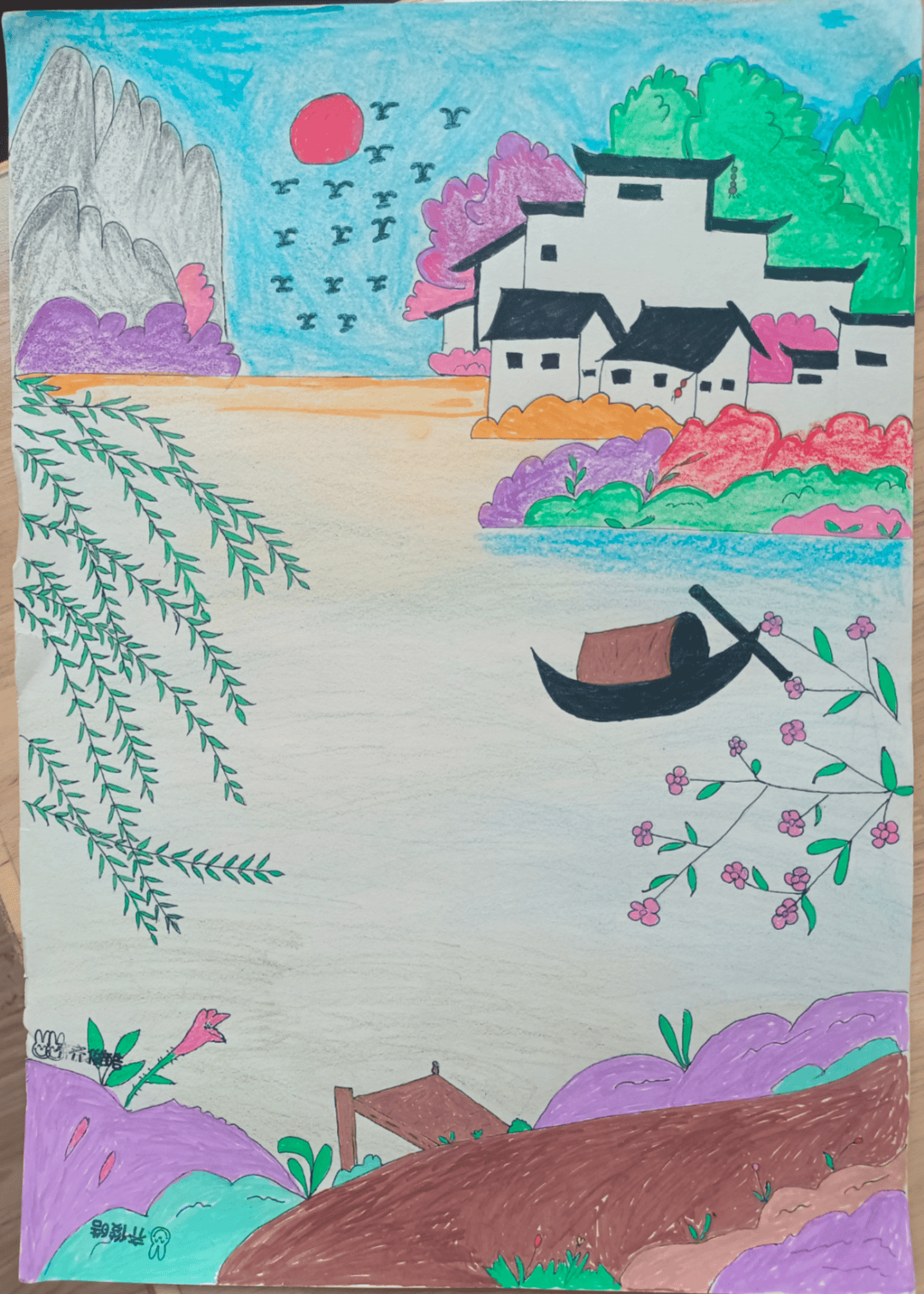 张雅倩 9岁建峰小学《空中家园》 吴雨桐 7岁建峰小学儿童画 杜罗