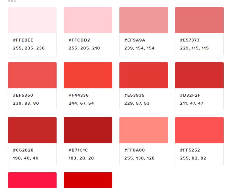 该图表使用的红色系渐变配色,在colorcodes网站中有三种色卡直接可以