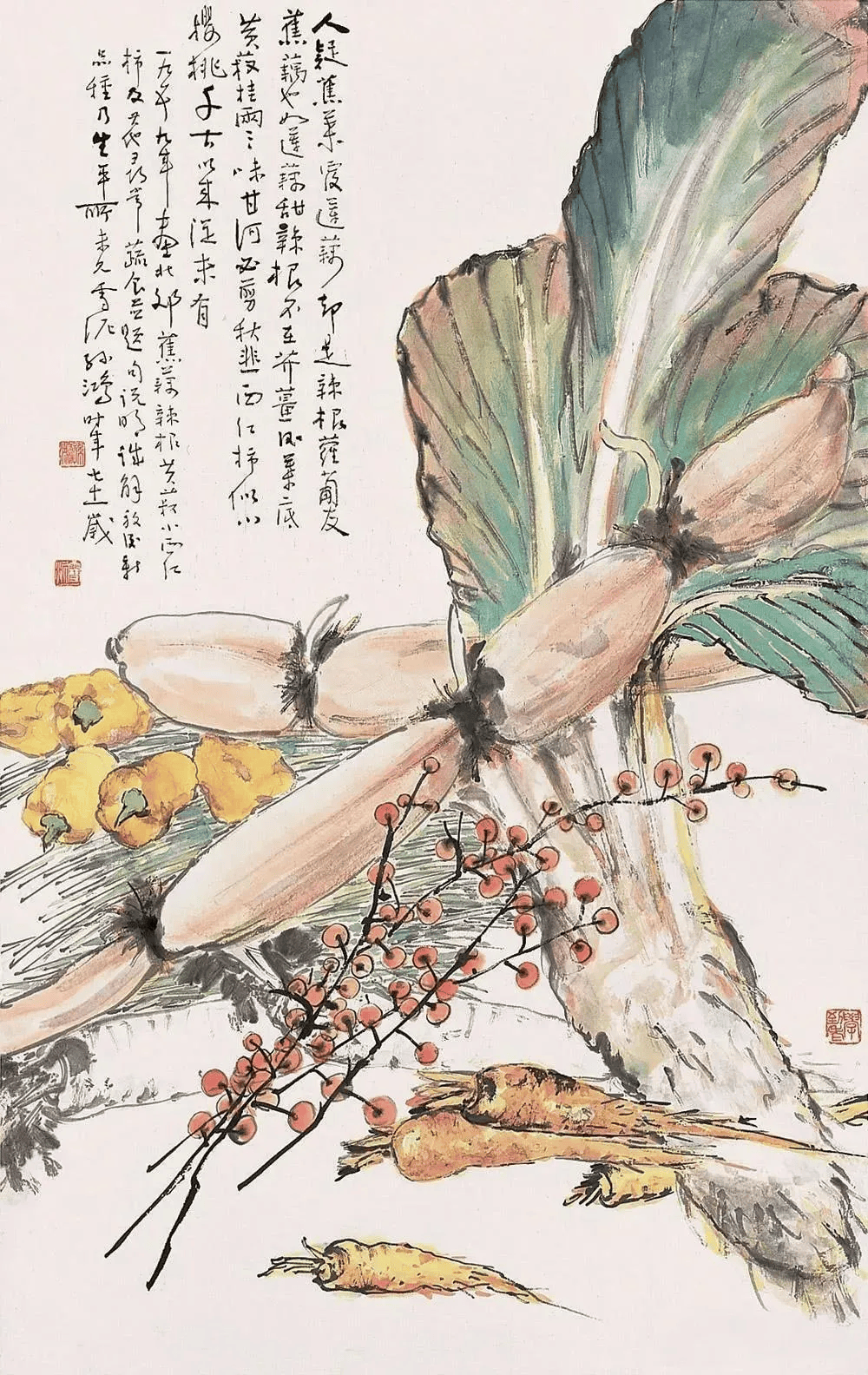 国画大师画的莲藕