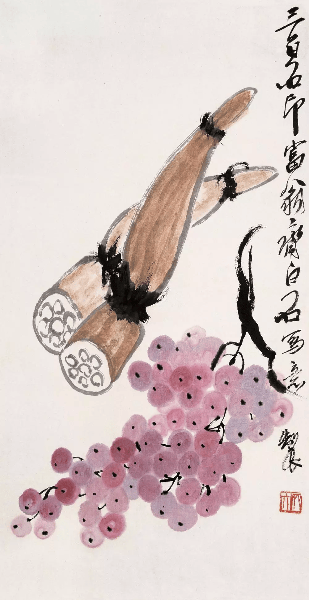 国画大师画的莲藕