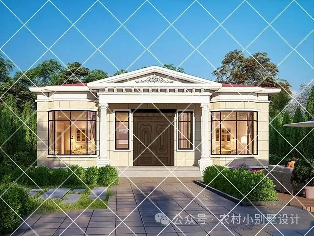 65套一层农村自建房别墅,2024新款中国红一层乡村养老别墅自建房,给