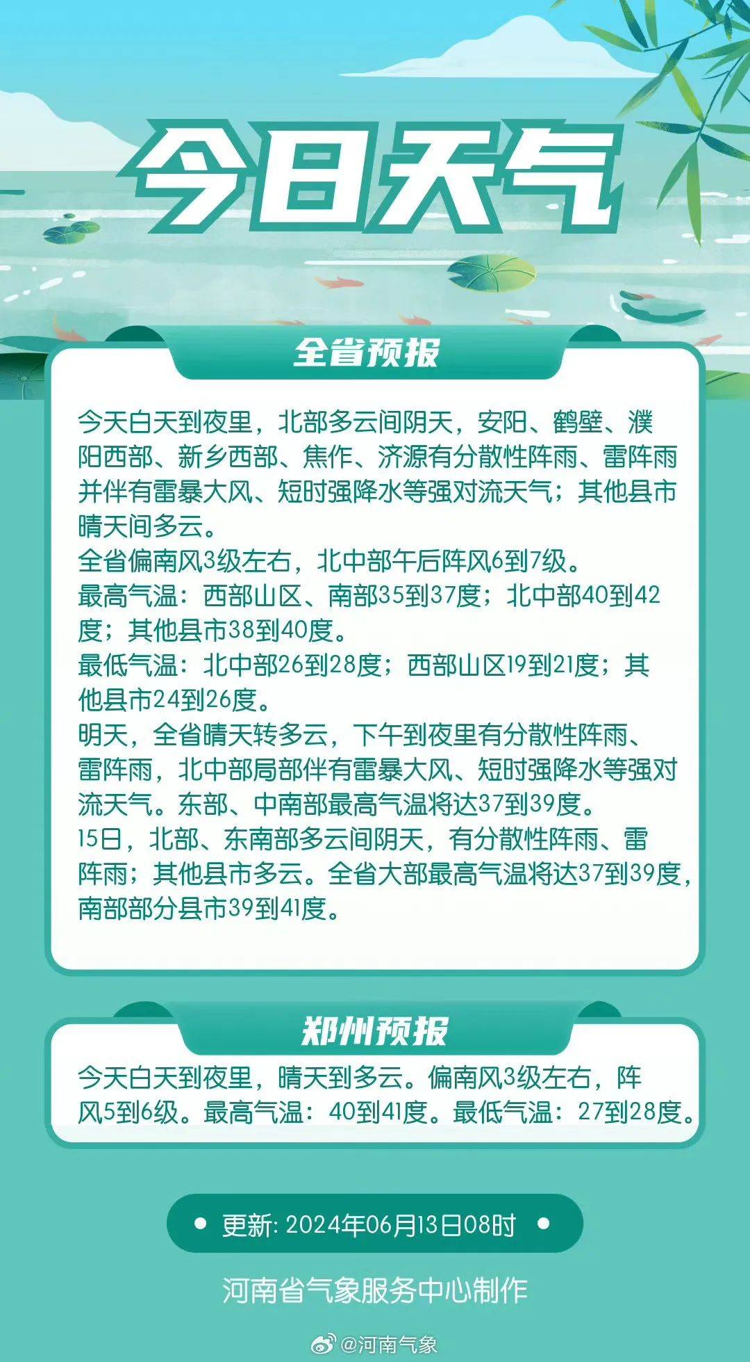 天气预报信息显示,今天(13日)白天到夜里,北部多云间阴天,安阳,鹤壁