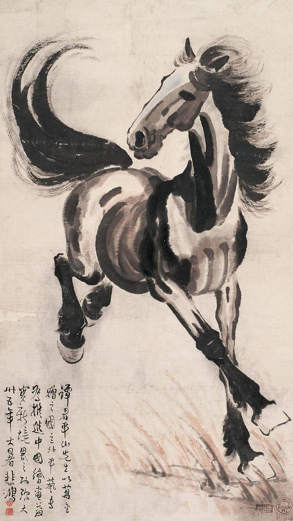 徐悲鸿的马,大笔勾勒,笔墨厚重有力