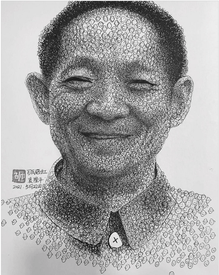 图为万字画"袁隆平"一万个名字画出不同的肖像,作品还被无数明星抢
