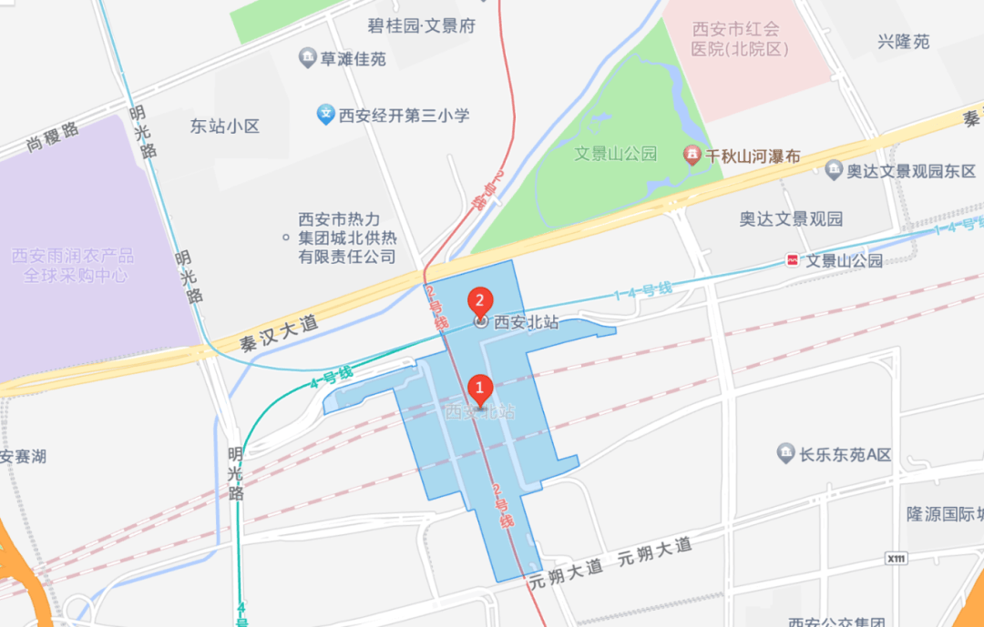 新城区环城北路48号图源:高德地图(下同)西安站在哪里相