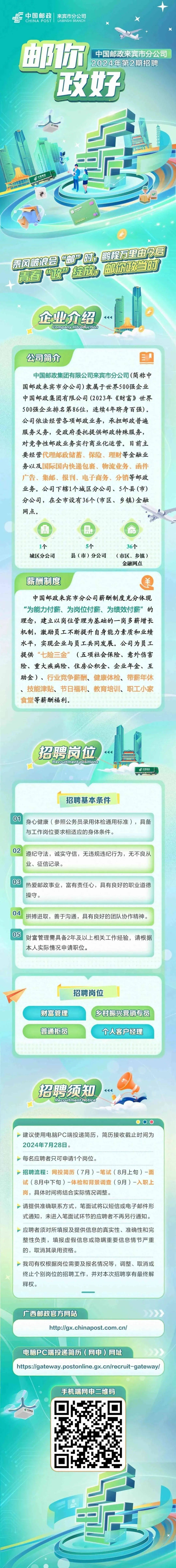 【校园招聘】中国邮政来宾市分公司2024年校园招聘