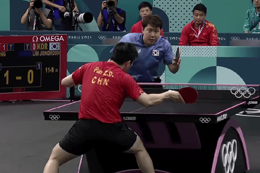 奥运乒乓球-略受阻击!中国男团3-0完胜韩国队,闯进四强