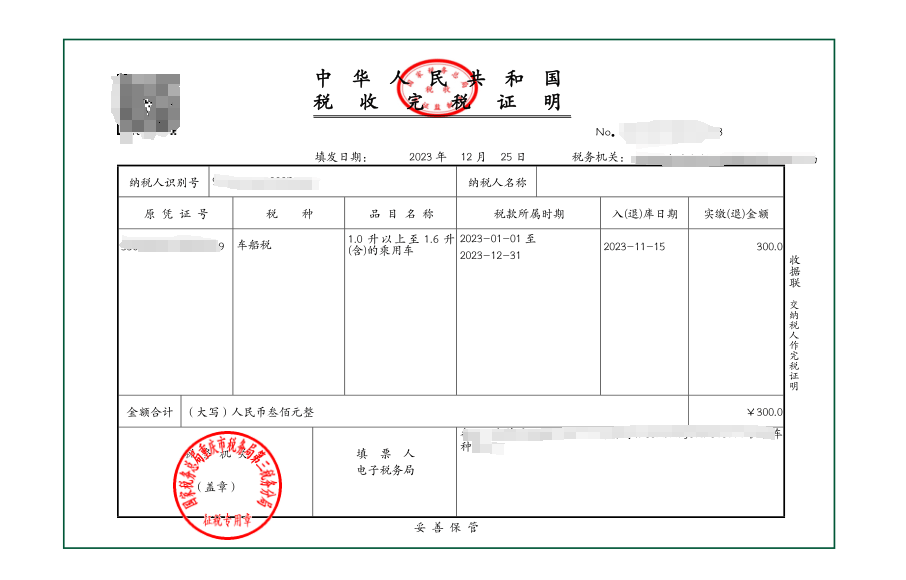 完税证明样板图图片