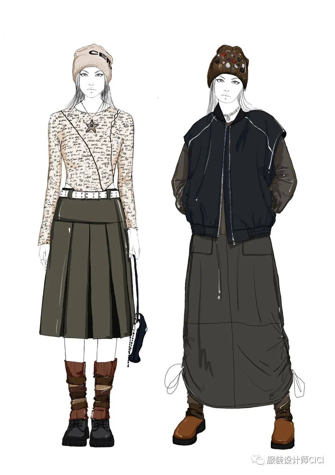 手绘 | 服装线稿与上色效果图