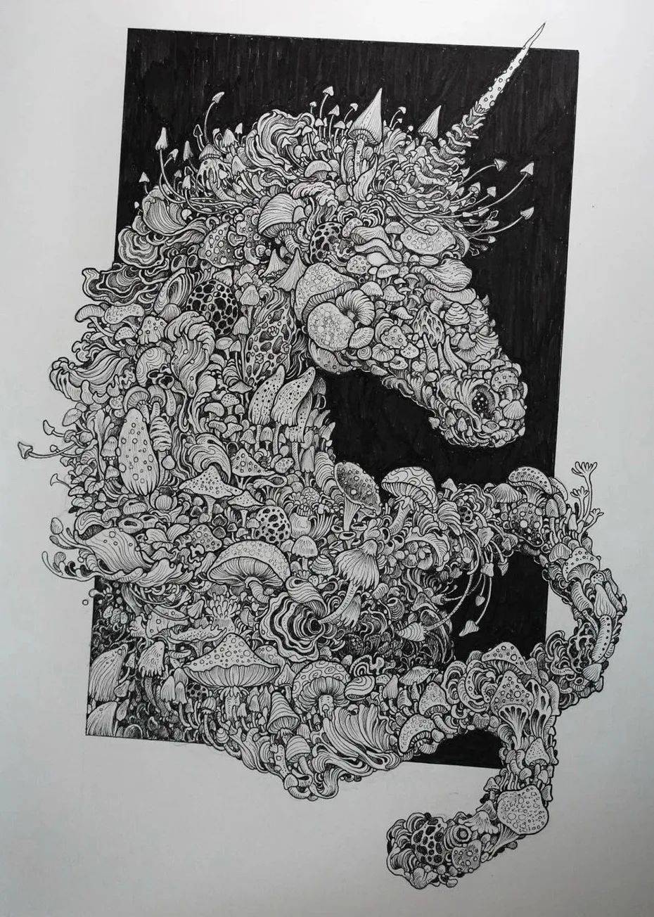 "细节狂魔"kerby rosanes针管笔下的精妙而复杂的涂鸦式插图