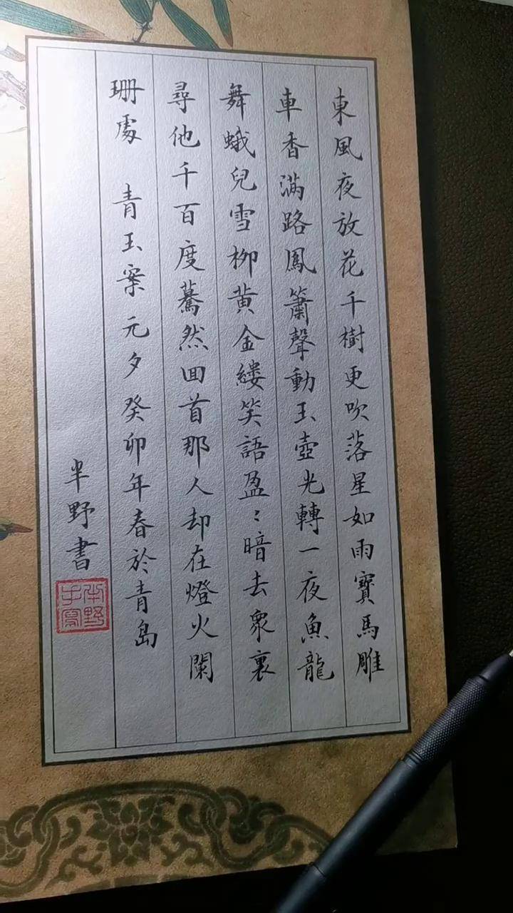 《青玉案·元夕》写字是一种生活 硬笔楷书 中性笔古诗词