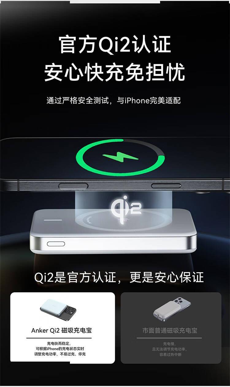 安克发布Qi2 15W无线充电宝：厚1.47cm/10000mAh，售399元 