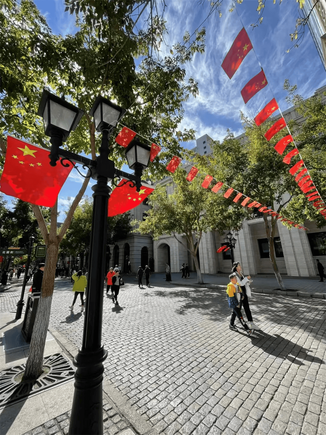 满街飘起中国红喜迎国庆,"尔滨"氛围拉满