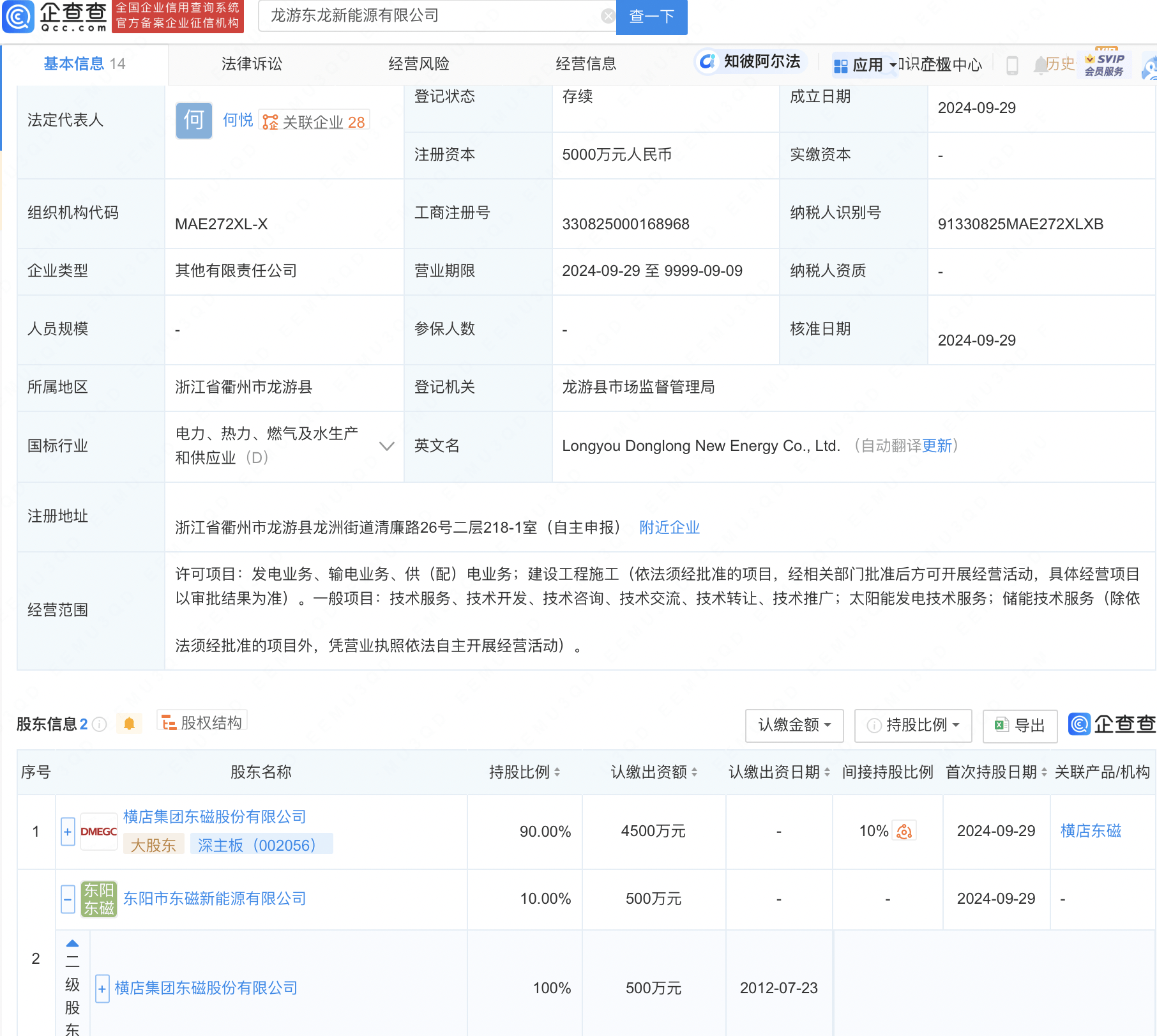 横店东磁在衢州投资成立新能源公司