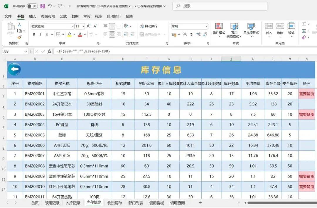 excel办公用品管理系统模板